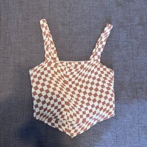 Checkered Brown and White Women's Top from Buckle